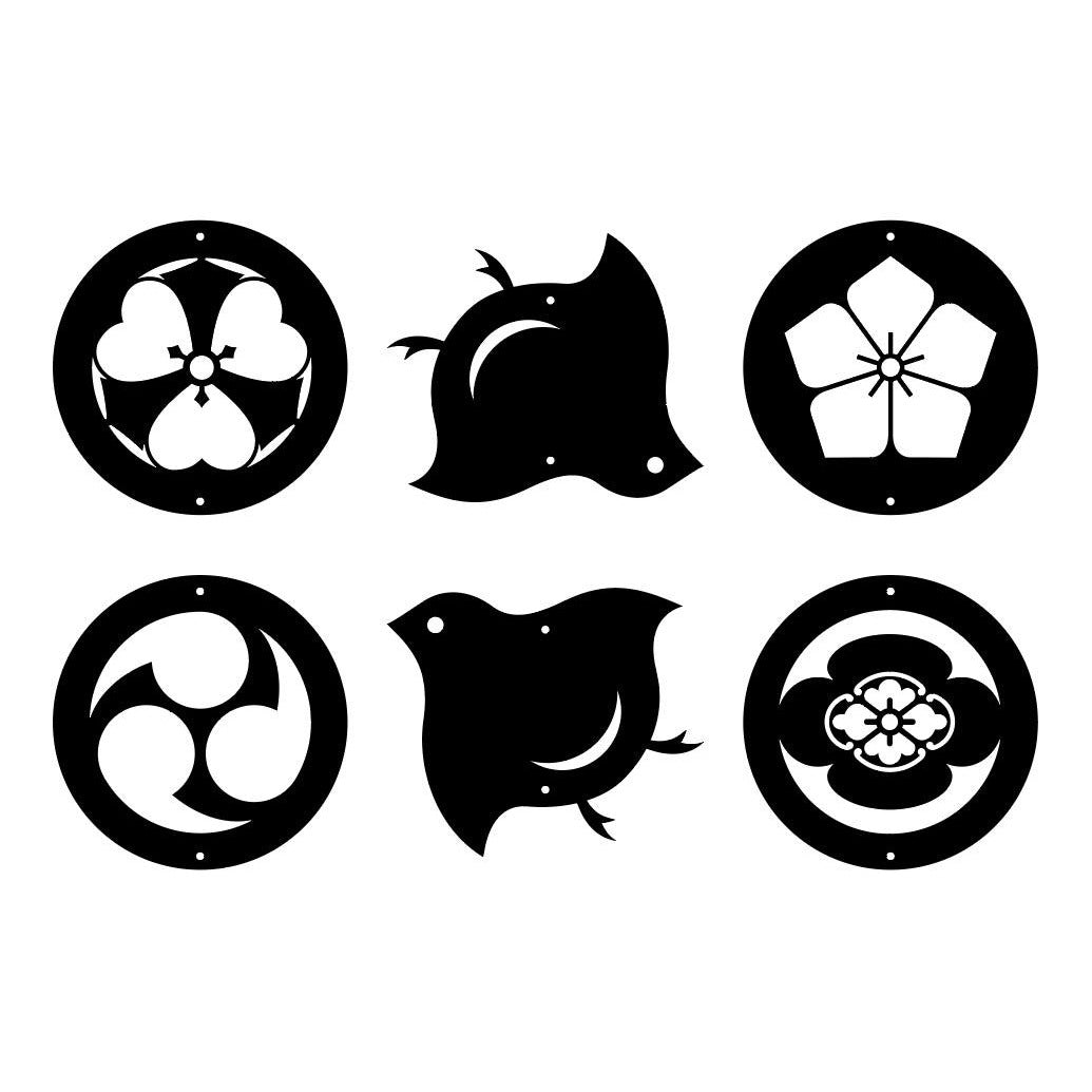 Kamon Crest Ornaments - Black set of 6