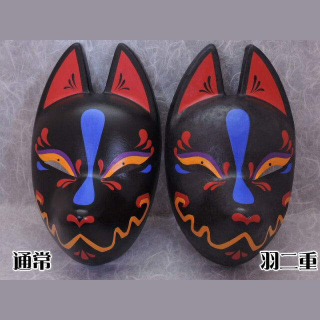 Ikusa Battle Fox Mask — handmade habutae-bari kitsune (fox) mask by Komendo | KAMENYA OMOTE
