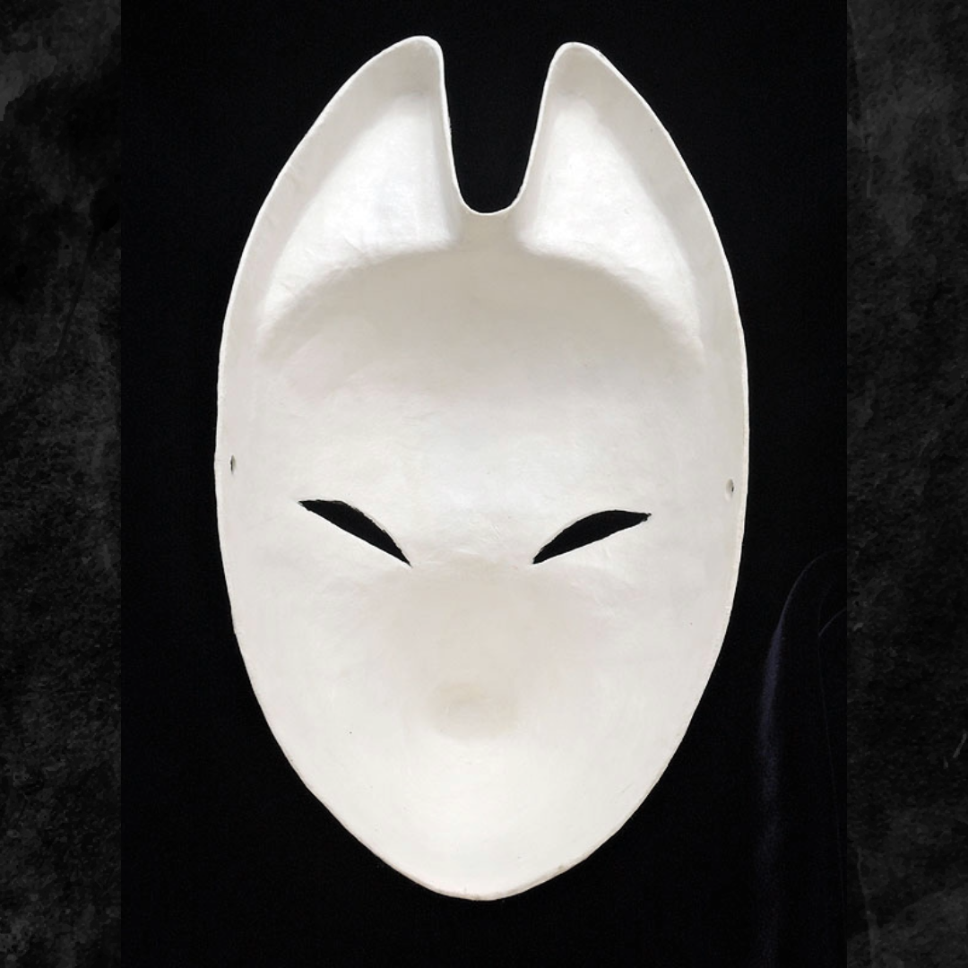 Hitai Higanbana Fox Mask — handmade habutae-bari kitsune (fox) mask by Komendo | KAMENYA OMOTE