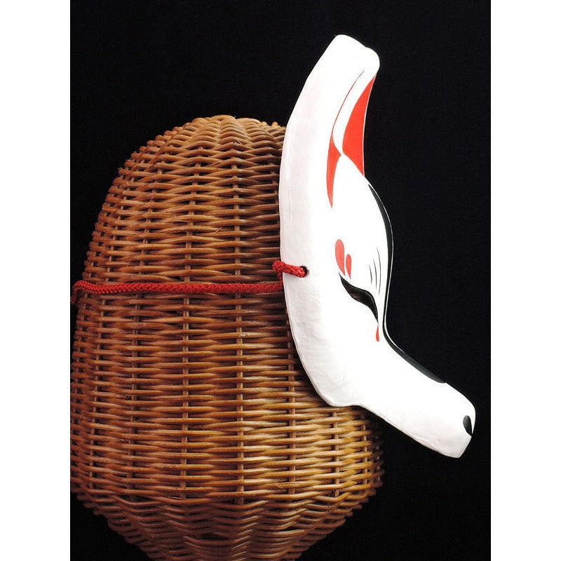 Shirayoi Half-Fox Mask - Habutae-bari Kitsune Mask by Komendo — handmade habutae-bari kitsune (fox) mask by Komendo | KAMENYA OMOTE