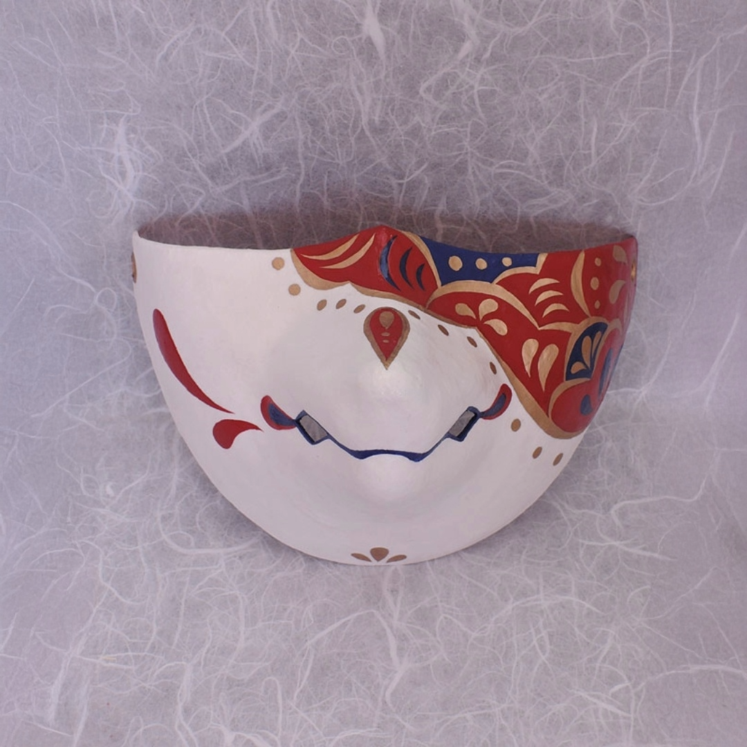 Higo Fox Chin Mask — handmade habutae-bari kitsune (fox) mask by Komendo | KAMENYA OMOTE