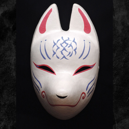 Hitai Higanbana Fox Mask — handmade habutae-bari kitsune (fox) mask by Komendo | KAMENYA OMOTE