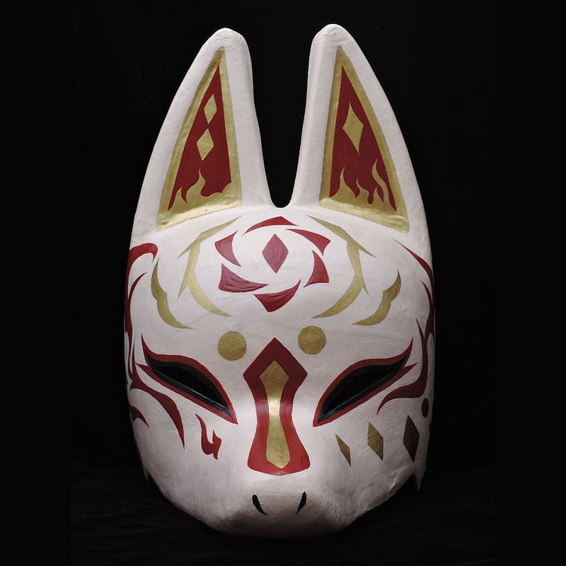 Taiyo Sun Half-Fox Mask — handmade habutae-bari kitsune (fox) mask by Komendo | KAMENYA OMOTE