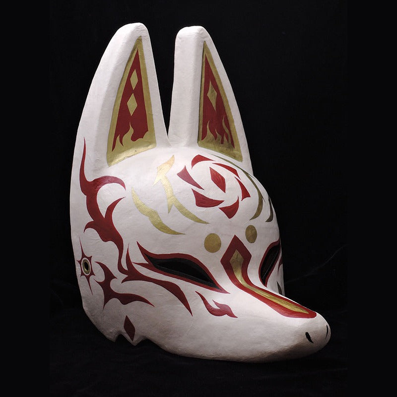 Taiyo Sun Half-Fox Mask — handmade habutae-bari kitsune (fox) mask by Komendo | KAMENYA OMOTE