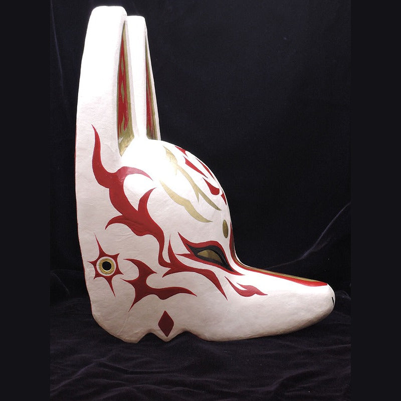Taiyo Sun Half-Fox Mask — handmade habutae-bari kitsune (fox) mask by Komendo | KAMENYA OMOTE
