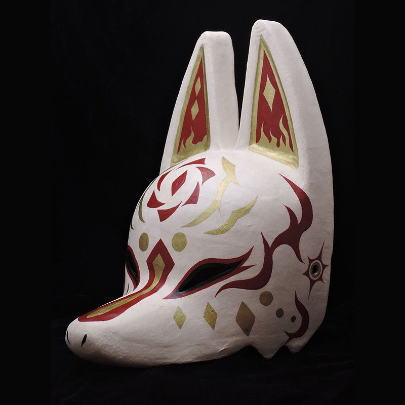 Taiyo Sun Half-Fox Mask — handmade habutae-bari kitsune (fox) mask by Komendo | KAMENYA OMOTE