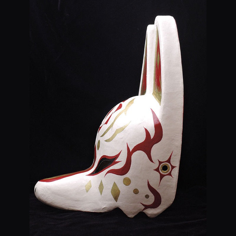 Taiyo Sun Half-Fox Mask — handmade habutae-bari kitsune (fox) mask by Komendo | KAMENYA OMOTE
