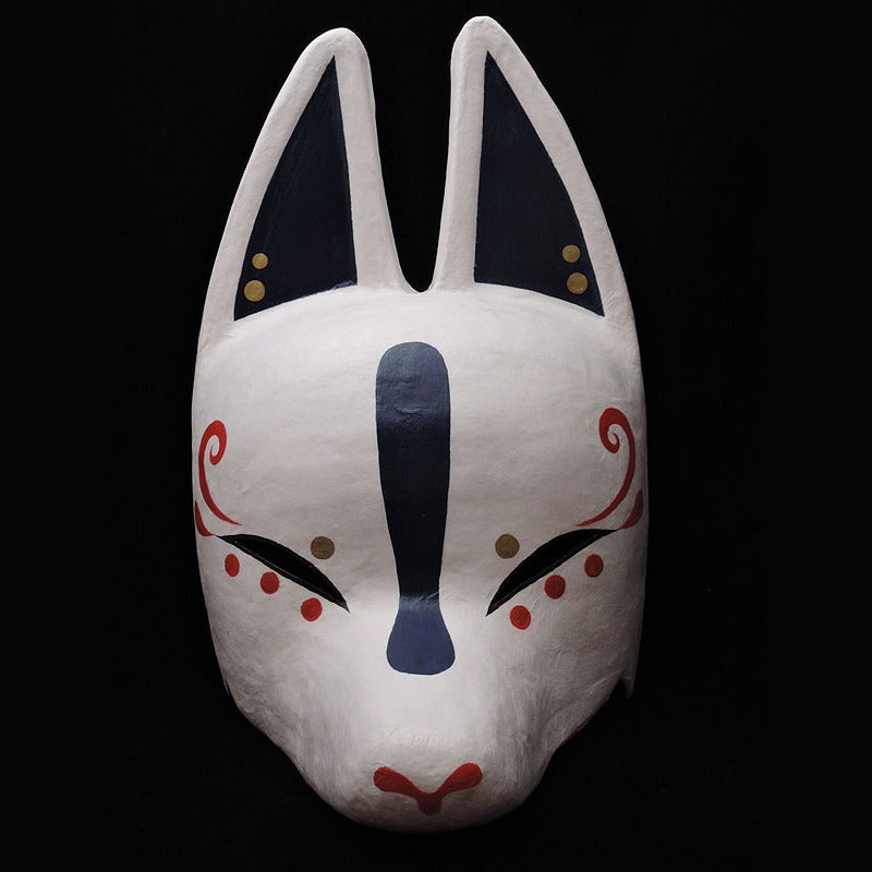 Ao Blue Half-Fox Mask — handmade habutae-bari kitsune (fox) mask by Komendo | KAMENYA OMOTE
