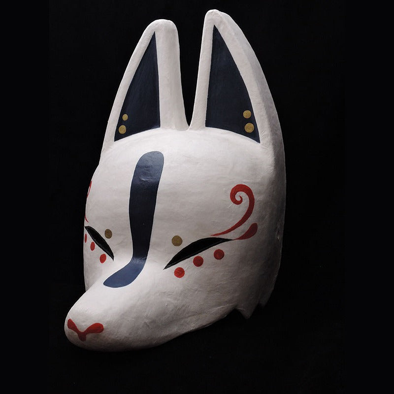 Ao Blue Half-Fox Mask — handmade habutae-bari kitsune (fox) mask by Komendo | KAMENYA OMOTE