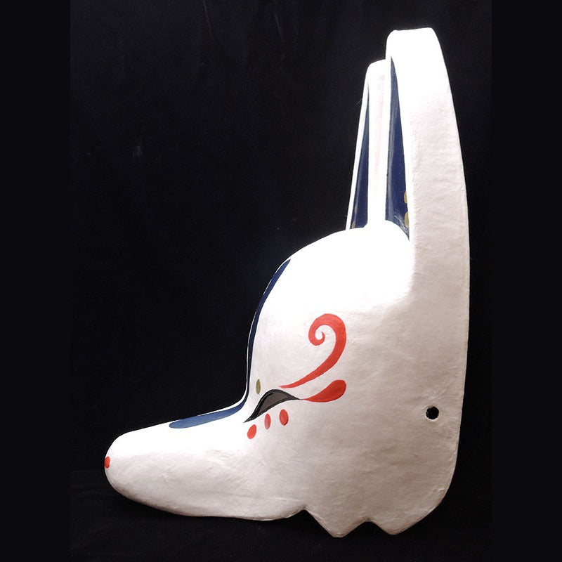 Ao Blue Half-Fox Mask — handmade habutae-bari kitsune (fox) mask by Komendo | KAMENYA OMOTE