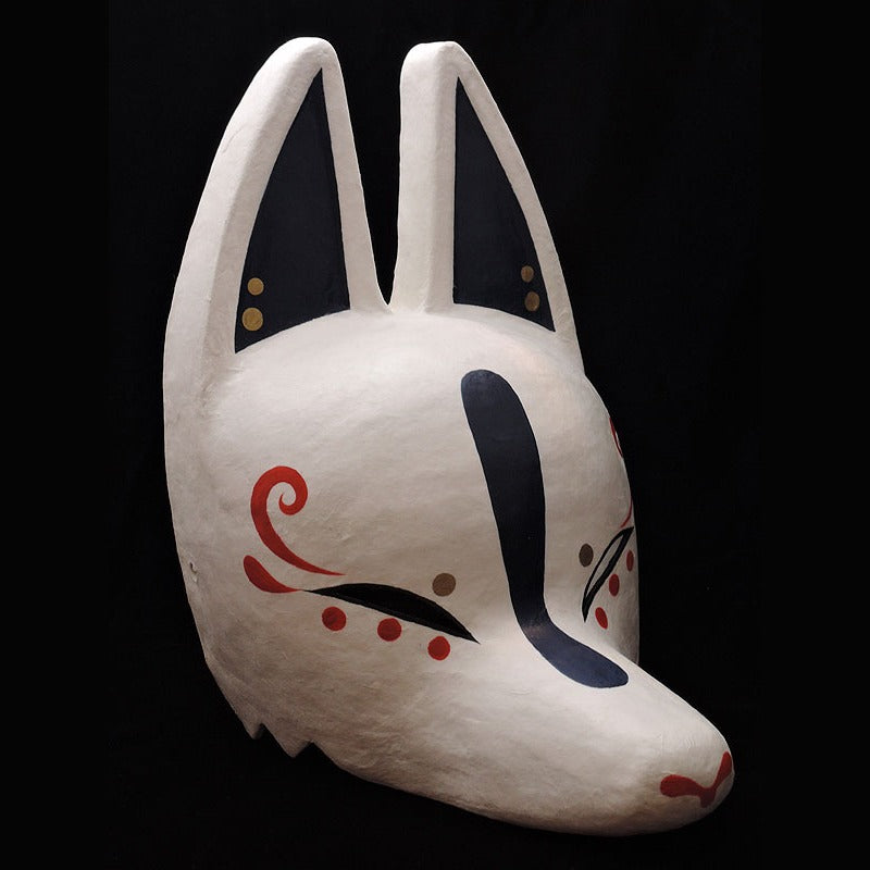 Ao Blue Half-Fox Mask — handmade habutae-bari kitsune (fox) mask by Komendo | KAMENYA OMOTE