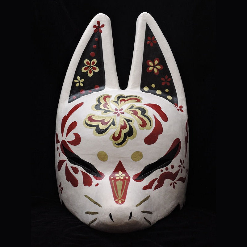 Shuka Half-Fox Mask — handmade habutae-bari kitsune (fox) mask by Komendo | KAMENYA OMOTE