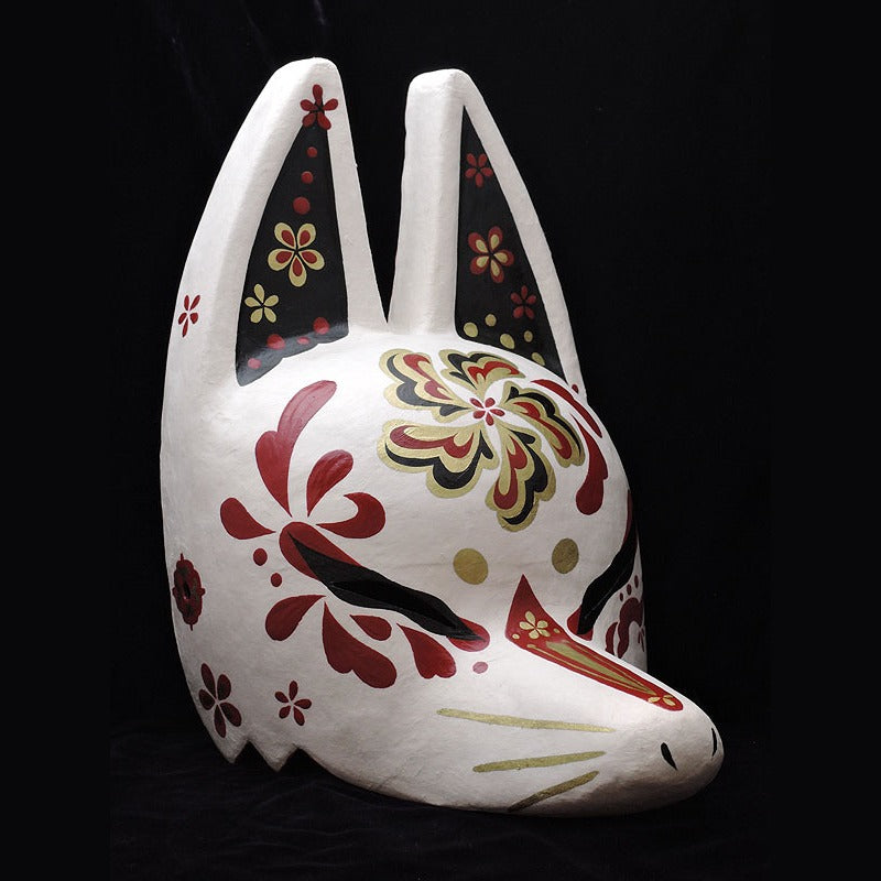 Shuka Half-Fox Mask — handmade habutae-bari kitsune (fox) mask by Komendo | KAMENYA OMOTE