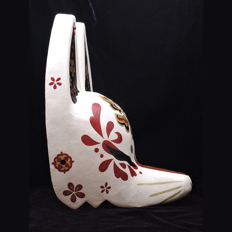 Shuka Half-Fox Mask — handmade habutae-bari kitsune (fox) mask by Komendo | KAMENYA OMOTE