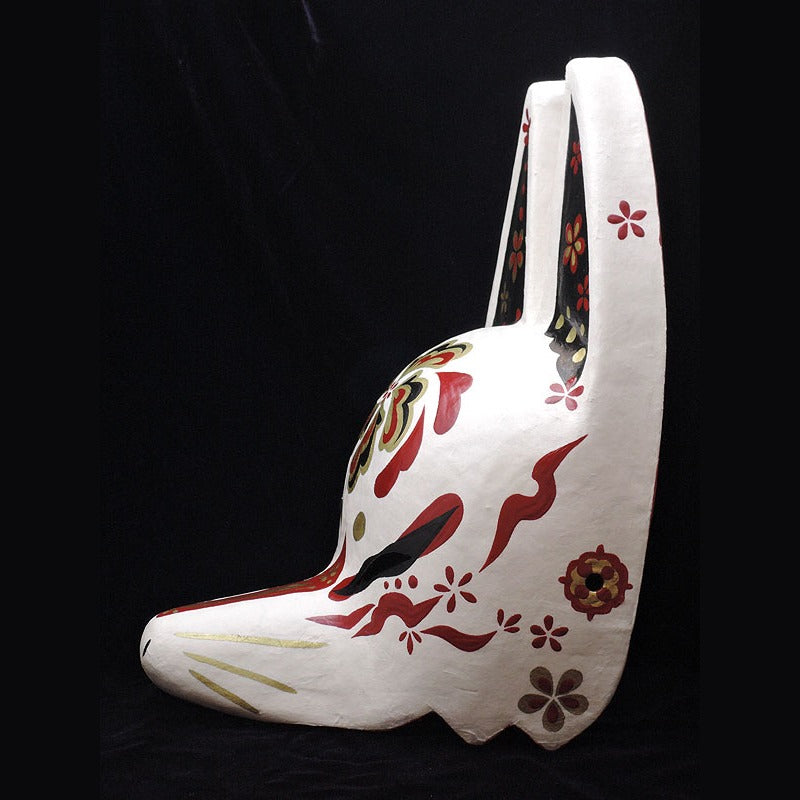 Shuka Half-Fox Mask — handmade habutae-bari kitsune (fox) mask by Komendo | KAMENYA OMOTE