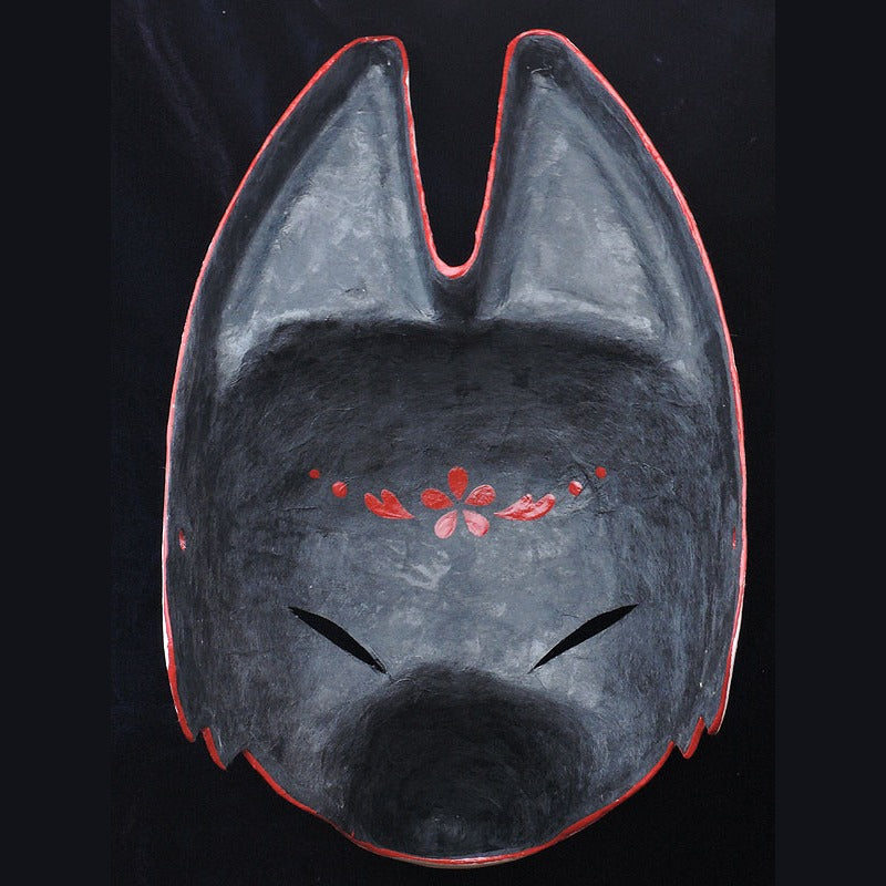 Shuka Half-Fox Mask — handmade habutae-bari kitsune (fox) mask by Komendo | KAMENYA OMOTE