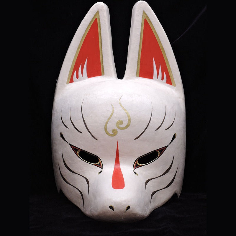 Kon Soul Half-Fox Mask — handmade habutae-bari kitsune (fox) mask by Komendo | KAMENYA OMOTE