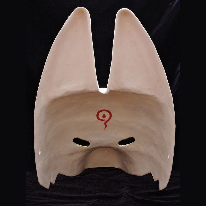 Kon Soul Half-Fox Mask — handmade habutae-bari kitsune (fox) mask by Komendo | KAMENYA OMOTE
