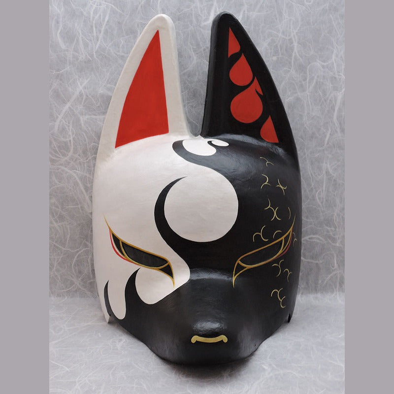 Kagerou Half-Fox Mask — handmade habutae-bari kitsune (fox) mask by Komendo | KAMENYA OMOTE