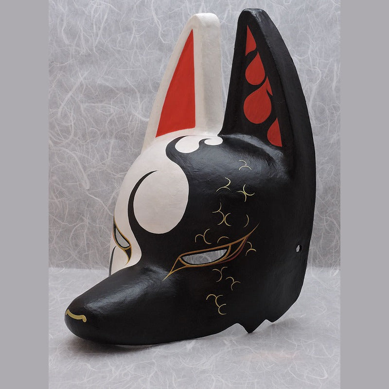 Kagerou Half-Fox Mask — handmade habutae-bari kitsune (fox) mask by Komendo | KAMENYA OMOTE
