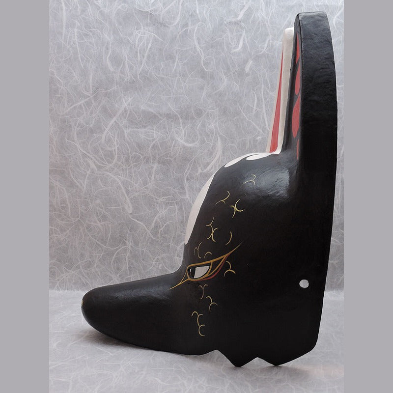 Kagerou Half-Fox Mask — handmade habutae-bari kitsune (fox) mask by Komendo | KAMENYA OMOTE