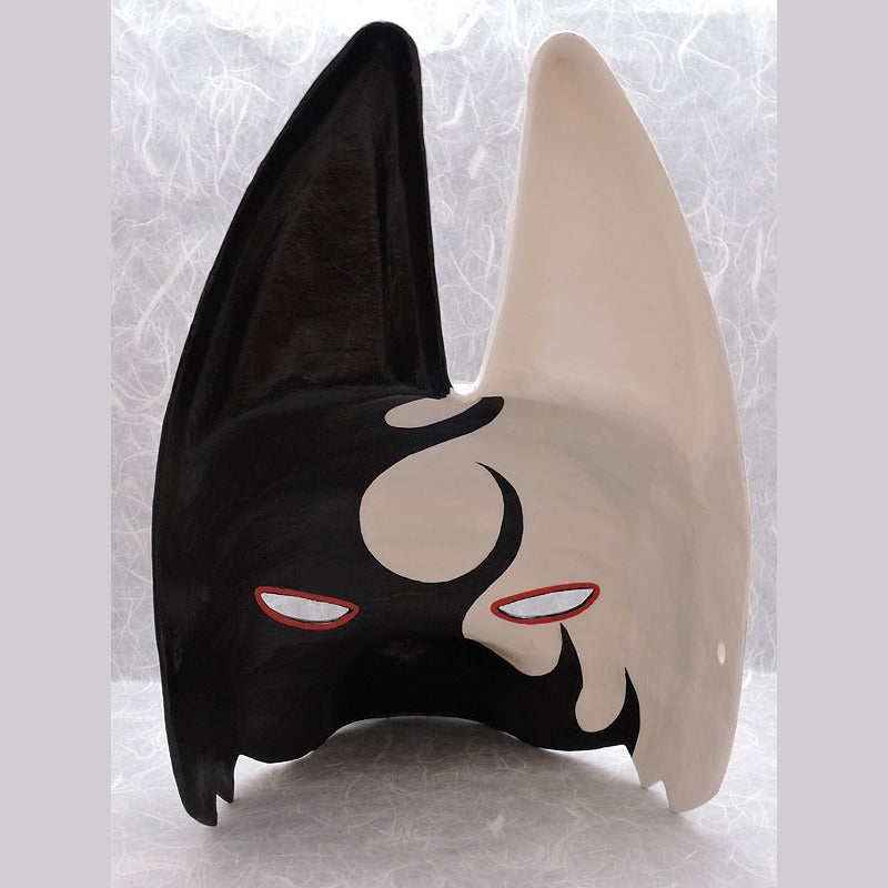 Kagerou Half-Fox Mask — handmade habutae-bari kitsune (fox) mask by Komendo | KAMENYA OMOTE