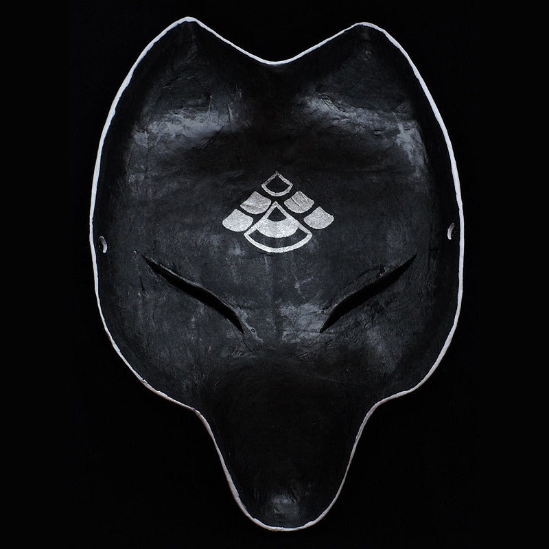 Ryujin Half-Fox Mask — handmade habutae-bari kitsune (fox) mask by Komendo | KAMENYA OMOTE