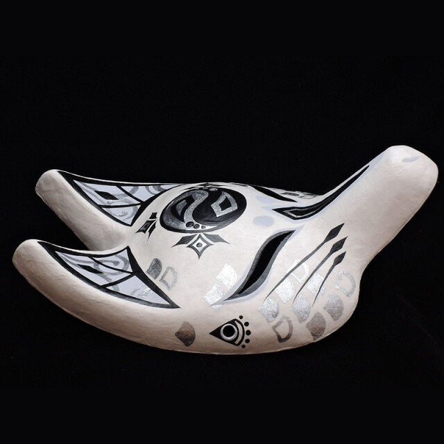 Ryujin Half-Fox Mask — handmade habutae-bari kitsune (fox) mask by Komendo | KAMENYA OMOTE