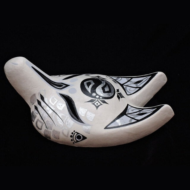 Ryujin Half-Fox Mask — handmade habutae-bari kitsune (fox) mask by Komendo | KAMENYA OMOTE