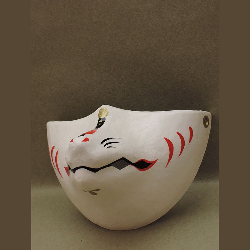 Shirogane Silver Fox Chin Mask — handmade habutae-bari kitsune (fox) mask by Komendo | KAMENYA OMOTE