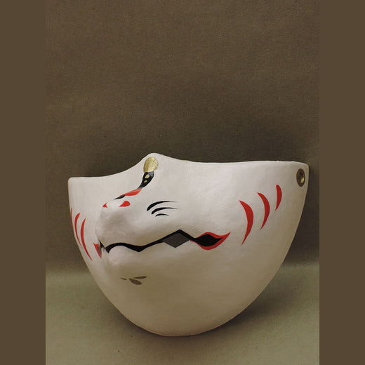 Shirogane Silver Fox Chin Mask — handmade habutae-bari kitsune (fox) mask by Komendo | KAMENYA OMOTE