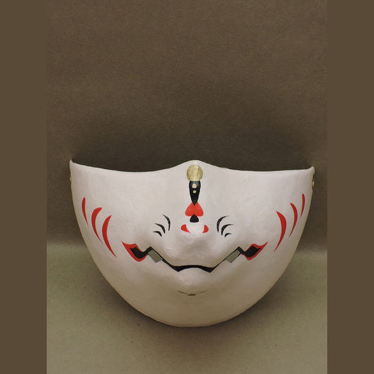 Shirogane Silver Fox Chin Mask — handmade habutae-bari kitsune (fox) mask by Komendo | KAMENYA OMOTE