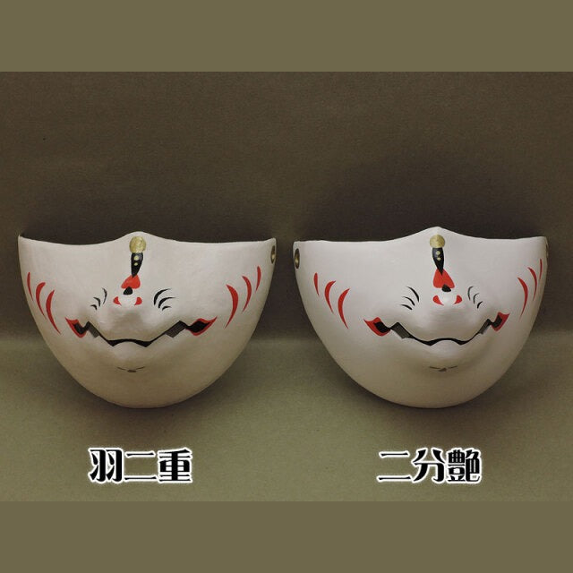 Shirogane Silver Fox Chin Mask — handmade habutae-bari kitsune (fox) mask by Komendo | KAMENYA OMOTE