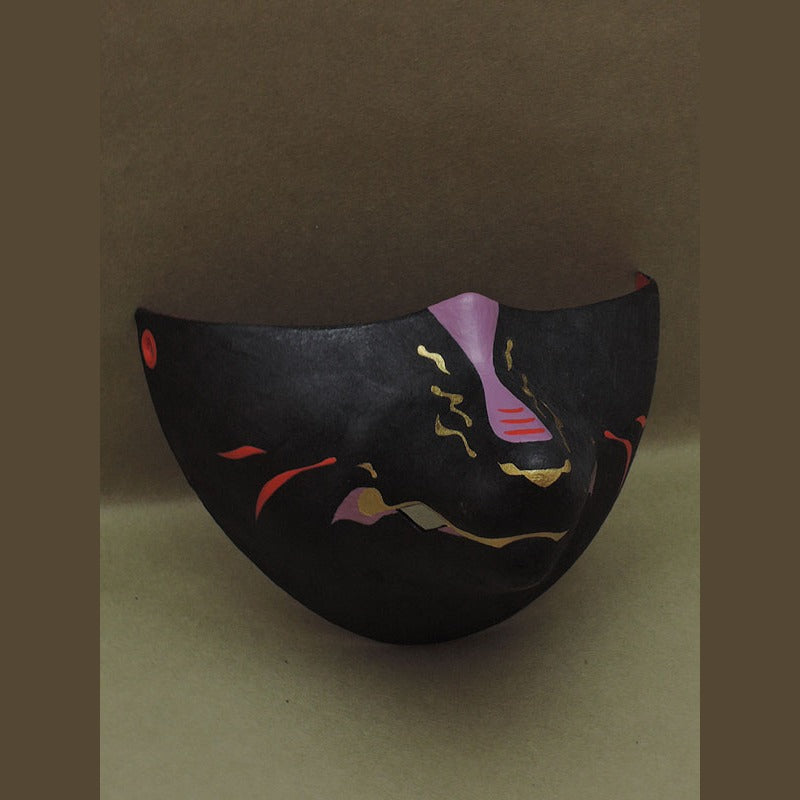 Kurogane Iron Fox Chin Mask — handmade habutae-bari kitsune (fox) mask by Komendo | KAMENYA OMOTE