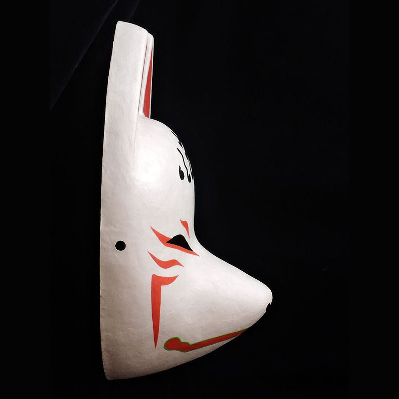 Aya Vermilion Fox Mask — handmade habutae-bari kitsune (fox) mask by Komendo | KAMENYA OMOTE