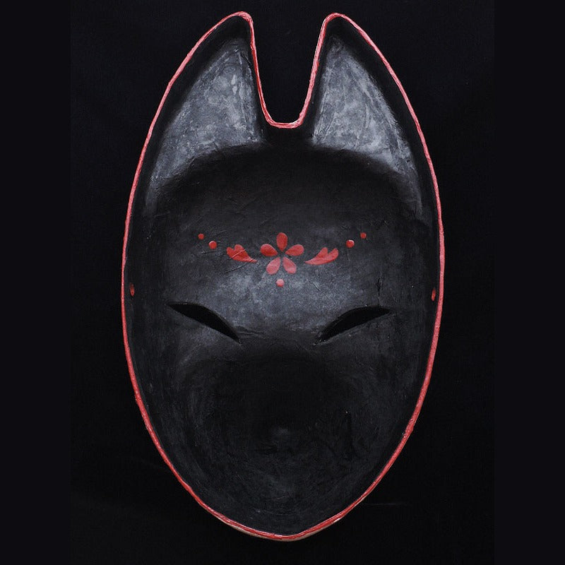 Shuka Red Flower Fox Mask — handmade habutae-bari kitsune (fox) mask by Komendo | KAMENYA OMOTE