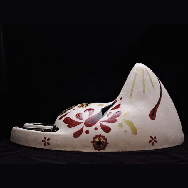 Shuka Red Flower Fox Mask — handmade habutae-bari kitsune (fox) mask by Komendo | KAMENYA OMOTE