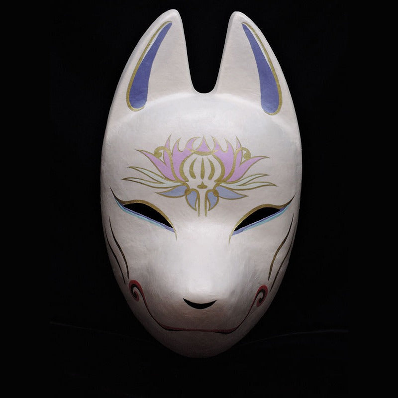 Keshi Poppy Fox Mask — handmade habutae-bari kitsune (fox) mask by Komendo | KAMENYA OMOTE
