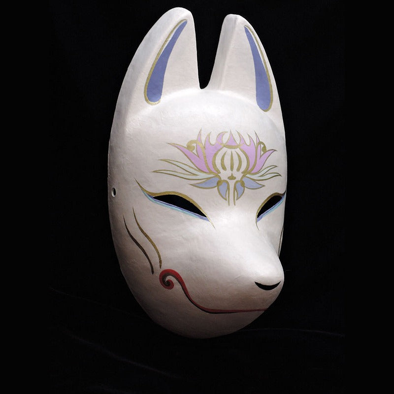 Keshi Poppy Fox Mask — handmade habutae-bari kitsune (fox) mask by Komendo | KAMENYA OMOTE