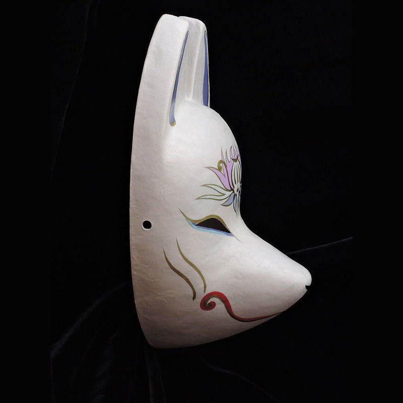 Keshi Poppy Fox Mask — handmade habutae-bari kitsune (fox) mask by Komendo | KAMENYA OMOTE