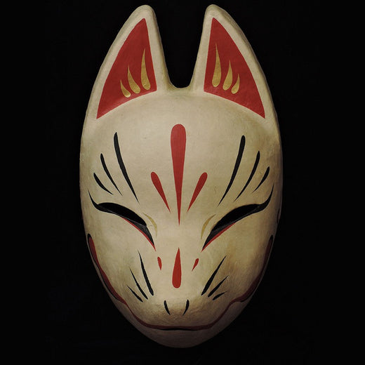Suzune Fox Mask — handmade habutae-bari kitsune (fox) mask by Komendo | KAMENYA OMOTE