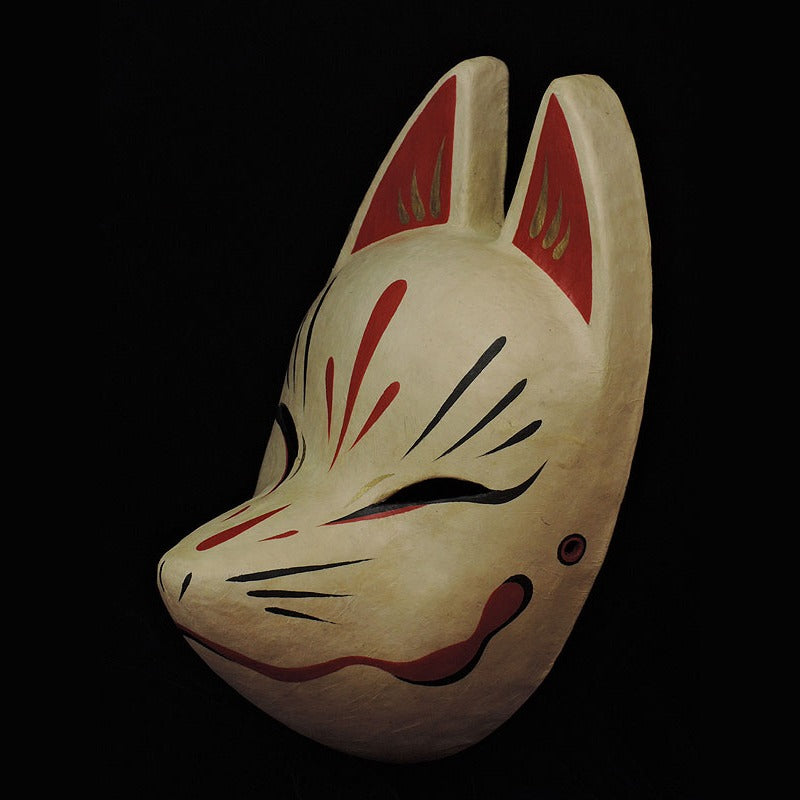 Suzune Fox Mask — handmade habutae-bari kitsune (fox) mask by Komendo | KAMENYA OMOTE