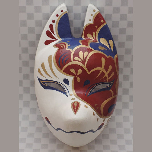 Higo Guardian Fox Mask — handmade habutae-bari kitsune (fox) mask by Komendo | KAMENYA OMOTE
