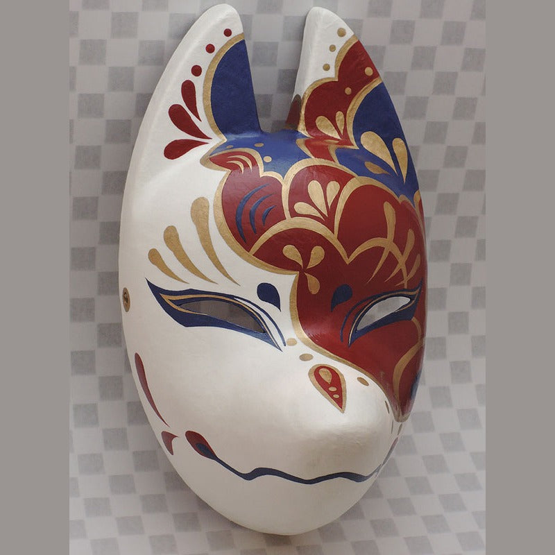 Higo Guardian Fox Mask — handmade habutae-bari kitsune (fox) mask by Komendo | KAMENYA OMOTE