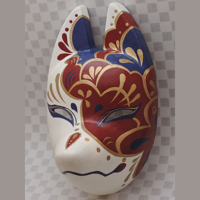 Higo Guardian Fox Mask — handmade habutae-bari kitsune (fox) mask by Komendo | KAMENYA OMOTE