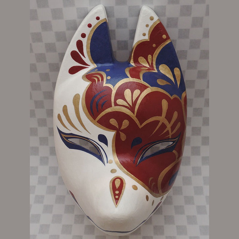 Higo Guardian Fox Mask — handmade habutae-bari kitsune (fox) mask by Komendo | KAMENYA OMOTE