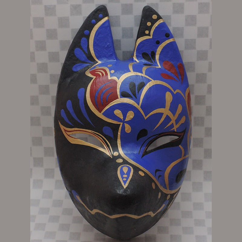 Kago Guardian Fox Mask — handmade habutae-bari kitsune (fox) mask by Komendo | KAMENYA OMOTE