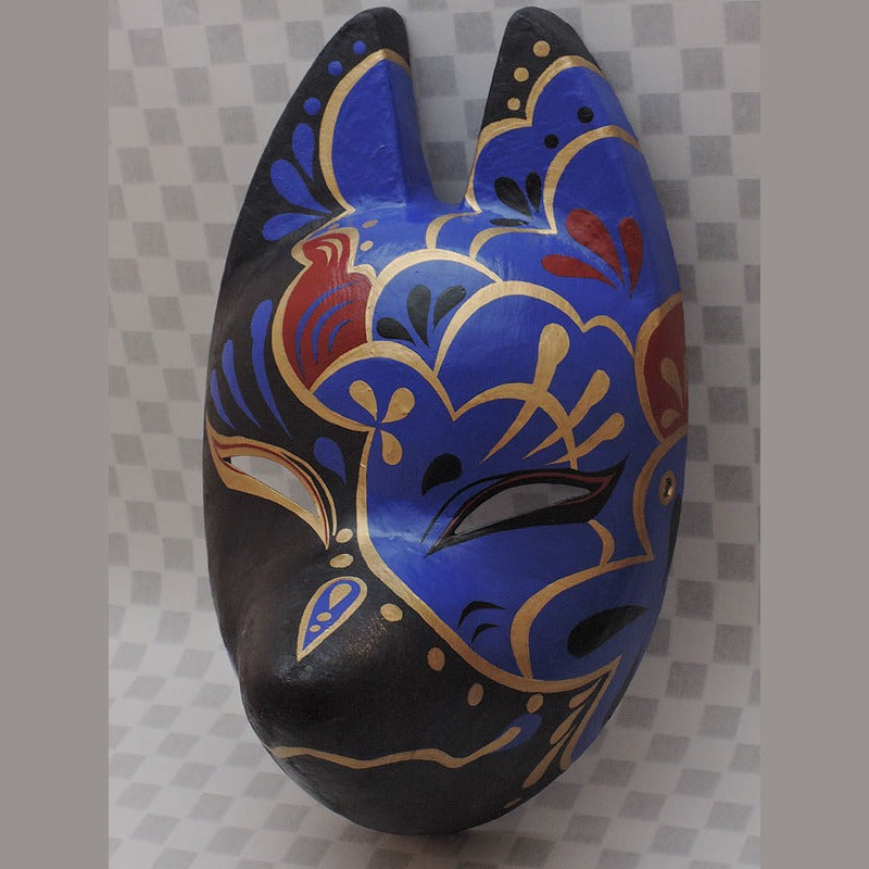 Kago Guardian Fox Mask — handmade habutae-bari kitsune (fox) mask by Komendo | KAMENYA OMOTE