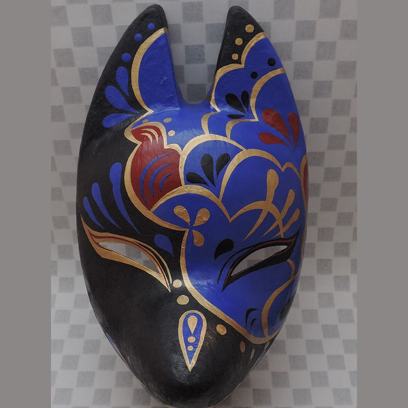 Kago Guardian Fox Mask — handmade habutae-bari kitsune (fox) mask by Komendo | KAMENYA OMOTE