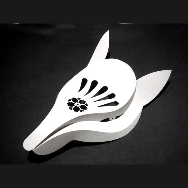 Fox Mask with Sakura Crest - White